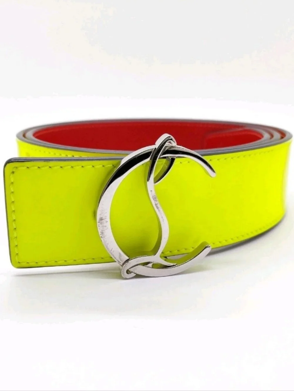 Christian Louboutin Red/Yellow Leather Belt Strap with Embossed Logo